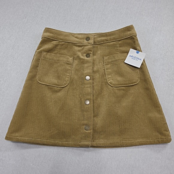 Arizona Jean Company Dresses & Skirts - Arizona Jean Co Corduroy Skirt Size 5 NWT Tan Button Front A-Line Mini Y2K Retro